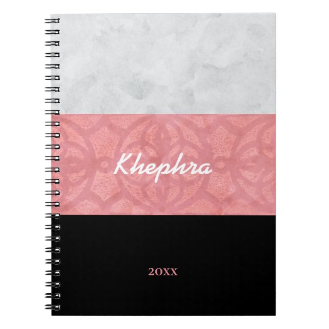 Caderno Espiral Cinza rosa-rosa-roxo Nome de Água e Ano (Frente)