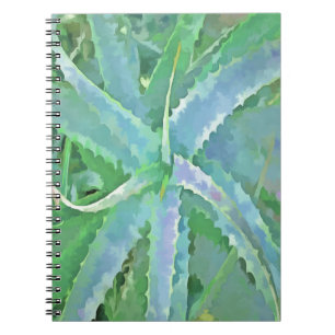 Caderno Espiral Cinza Verde Aloe Abstrato