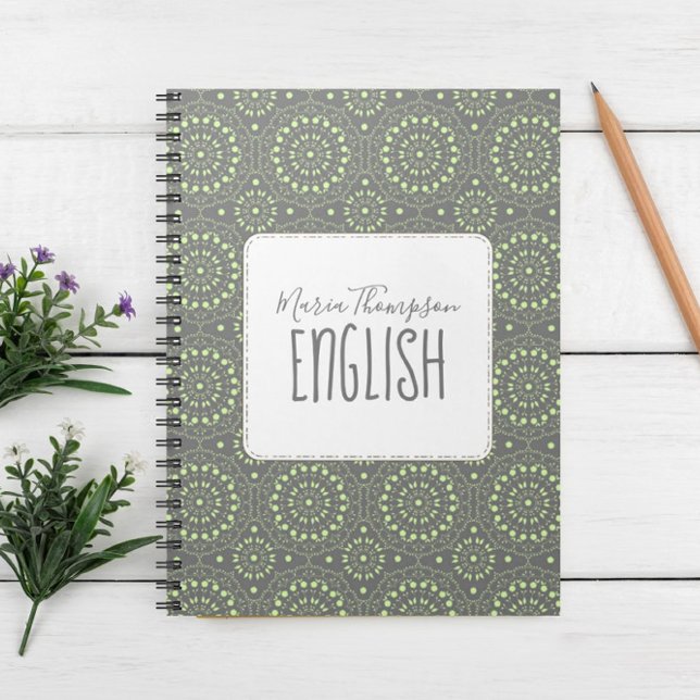 Caderno Espiral Cinza Verde de Estudante Simples Moderno Chic (Criador carregado)