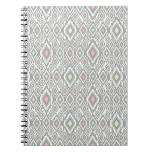 Caderno Espiral Cinza, verde, rosas, em branco