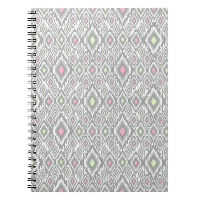Caderno Espiral Cinza, verde, rosas, em branco (Frente)