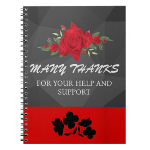 Caderno Espiral Cinza Vermelho Floral Abstrato Elegante Moderno Fo