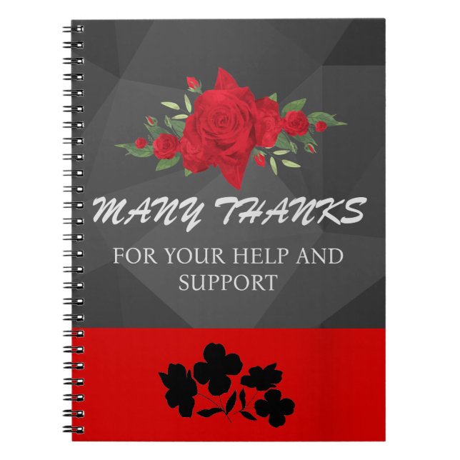 Caderno Espiral Cinza Vermelho Floral Abstrato Elegante Moderno Fo (Frente)