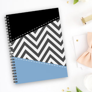 Caderno Espiral Cinza Zigzag, Cinza Chevron, Zigzag Patterno, Azul