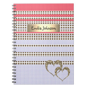 Caderno Espiral Cinzas, cor-de-rosa, castanho, xadrez