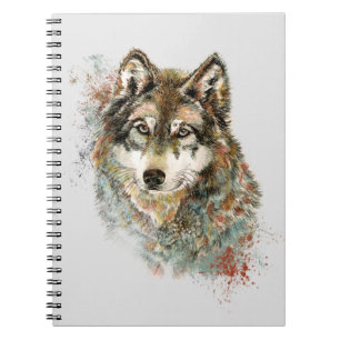 Caderno Espiral Cinzas De Aquarela Wolf Wildlife Animal Art
