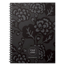 Caderno Espiral Cinzas e Padrão Floral Negro Vibrante e Negrito