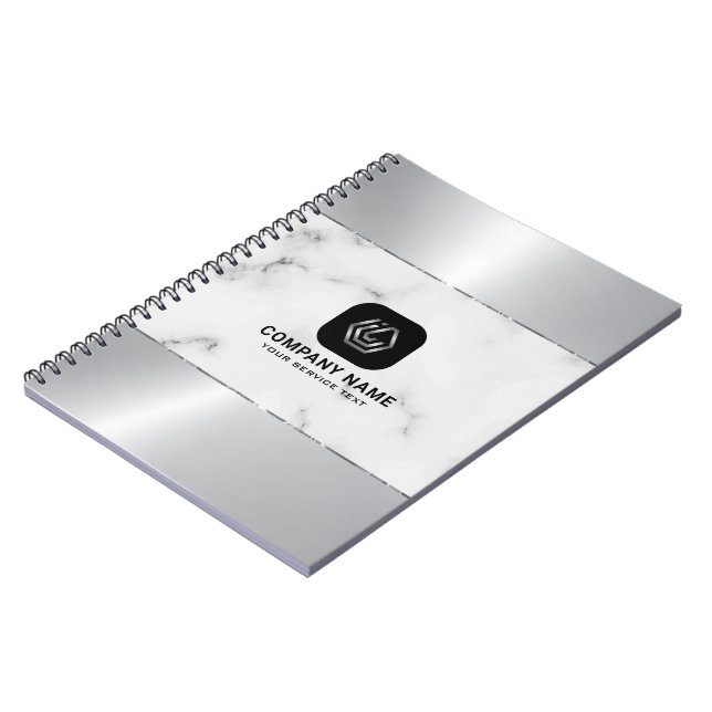 Caderno Espiral Cinzas, mármore e textura de prata metálica (Left Side)