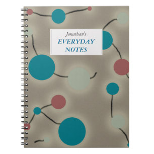 Caderno Espiral Cinzas pontilhadas do universo com etiqueta do