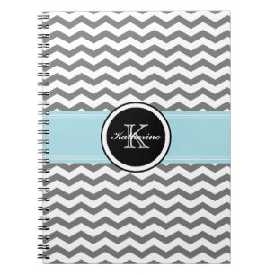 Caderno espiral cinzento de Chevron do monograma