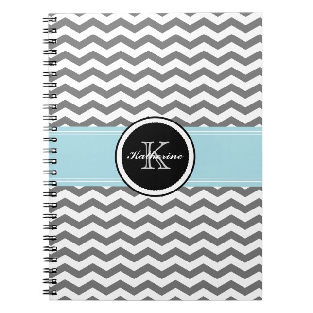 Caderno espiral cinzento de Chevron do monograma (Frente)