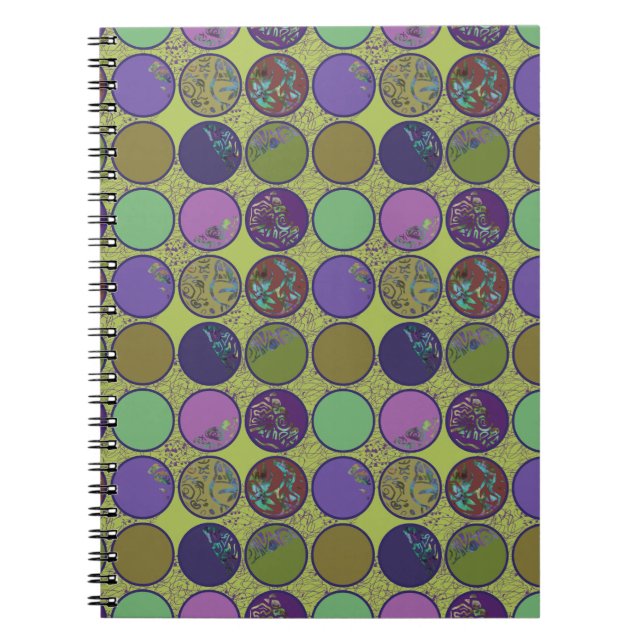 Caderno Espiral Círculo Abstrato Verde Roxo (Frente)