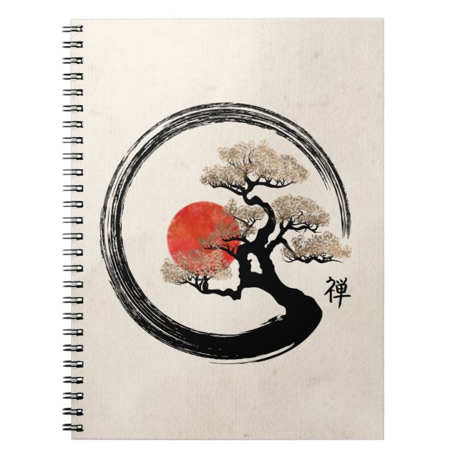 Caderno Espiral Círculo de Enso e árvore dos bonsais em canvas (Frente)