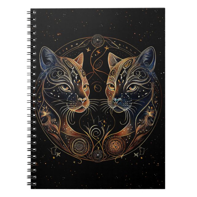 Caderno Espiral Círculo Felino Artístico Gatos Gêmeos (Frente)