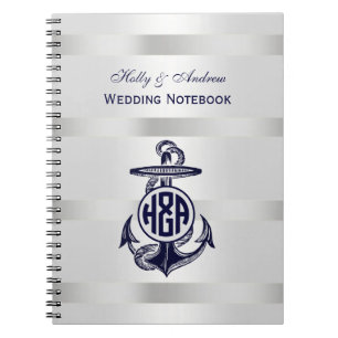 Caderno Espiral Círculo Marinho Branco de Prata Anchor Azul Monogr