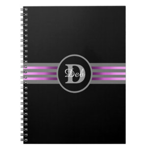 Caderno Espiral Círculo Monograma Silhuette Black and Cinza Stripe