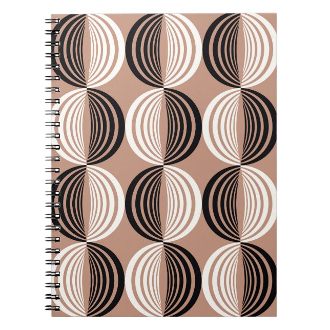 Caderno Espiral Círculos castanhos geométricos Design (Frente)
