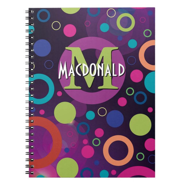 Caderno Espiral Círculos Coloridos Pontos Anéis Personalizado ROXO (Frente)