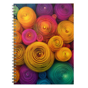 Caderno Espiral Círculos concêntricos multicoloridos textura abstr
