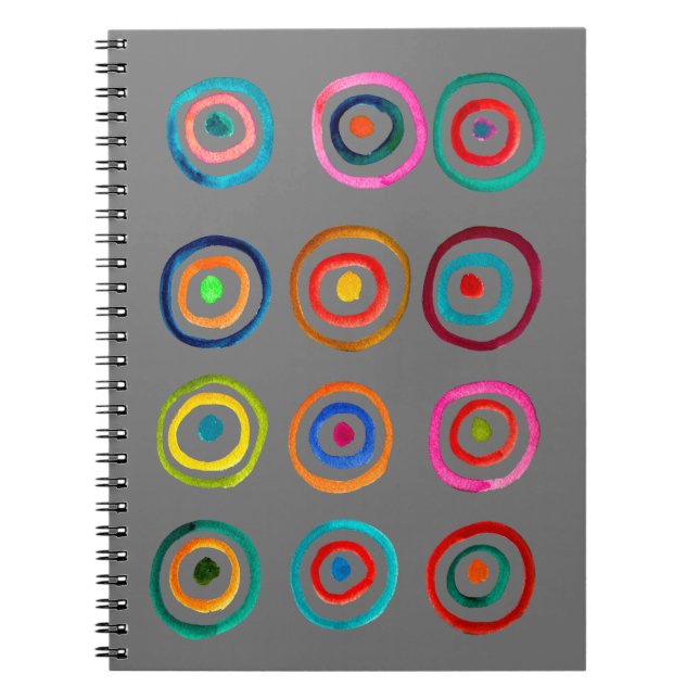 Caderno Espiral Círculos de arco-íris coloridos e bonitos (Frente)