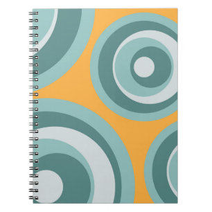 Caderno Espiral Círculos de estilo retrô azul em fundo amarelo