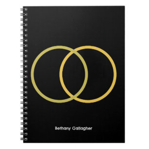 Caderno Espiral Círculos de ouro a Preto - Minimalista Personaliza