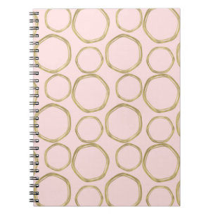 Caderno Espiral Círculos Dourados e Rosa Moderno Tendência