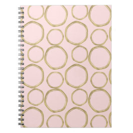 Caderno Espiral Círculos Dourados & Rosa Enrubescido Moderno Tende