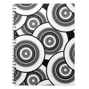 Caderno Espiral Círculos e anéis - padrão geométrico preto e branc