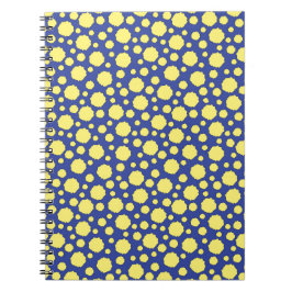 Caderno Espiral Círculos geométricos amarelos coloridos sobre azul