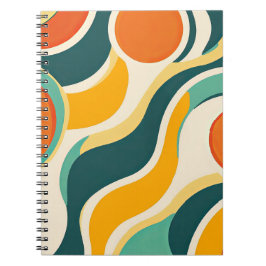 Caderno Espiral Círculos Laranja e Fluxos de Cor