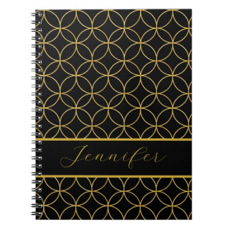Caderno Espiral Círculos Pretos e Dourados Personalizados Luxuosos