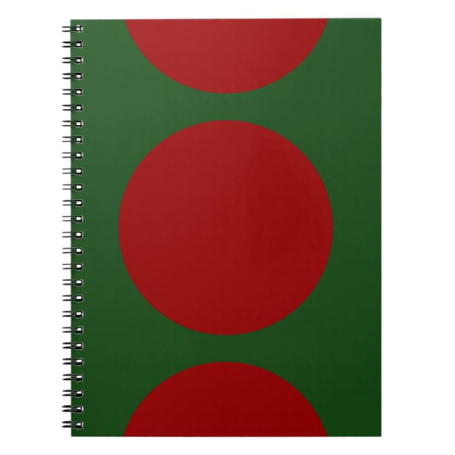 Caderno Espiral Círculos vermelhos no notebook verde (Frente)