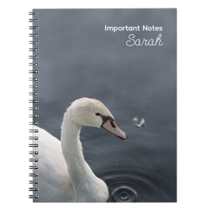 Caderno Espiral Cisne branco no notebook personalizado lago