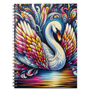 Caderno Espiral Cisne de Pena Dourada – Arte Abstrata Elegante