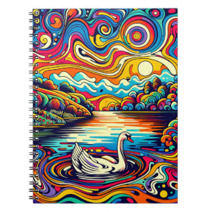Caderno Espiral Cisne do lago dos sonhos – Paisagem em cor retrô