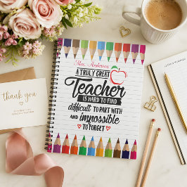 Caderno Espiral Citação de Agradecimento de Professores Bonita