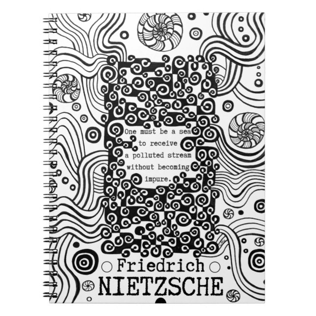 Caderno Espiral Citação de ilustração de tinta pURE do Nietzsche (Frente)