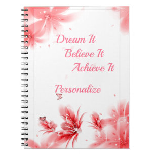 Caderno Espiral Citação de Inspiração Floral Rosa Elegante Per