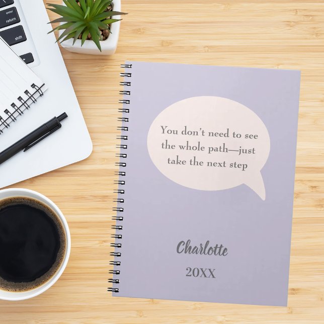 Caderno Espiral Citação de objetivo inspirador rosa marfim lavanda (Criador carregado)