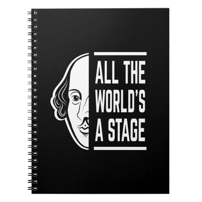 Caderno Espiral Citação de Shakespeare em todo o mundo, um Palco (Frente)