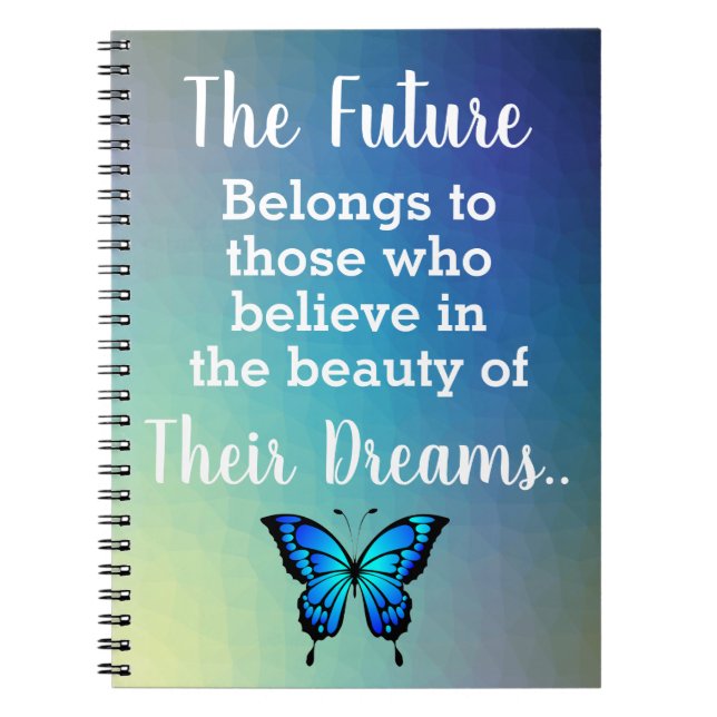 Caderno Espiral Citação de Sonhos Futuros com Borboleta (Frente)