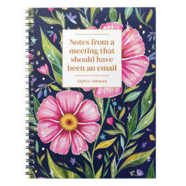 Caderno Espiral Citação Divertida Reunião de Escritório Floral Per