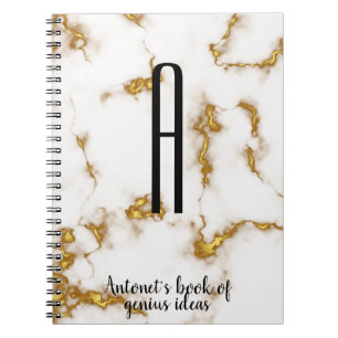 Caderno Espiral Citação do monograma moderno Dourado Marble Eleg