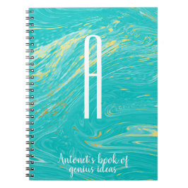 Caderno Espiral Citação do monograma moderno Dourado Marble Elegan