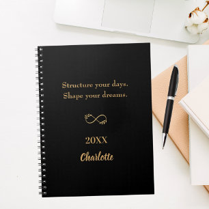 Caderno Espiral Citação inspiradora ouro preto