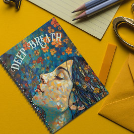 Caderno Espiral Citação motivacional, Boho Flores Azul e Laranja.