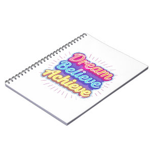 Caderno Espiral Citação motivacional de néon 'Sonhe acredite alcan