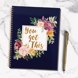Caderno Espiral Citação Motivacional Rosa Floral Colorida Bonita
