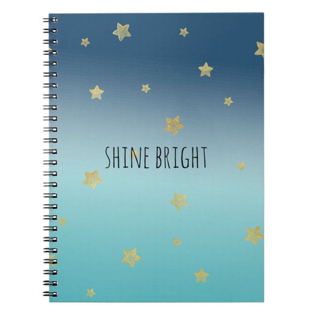 Caderno Espiral citação personalizada do Dourado Stars Aqua Blue O (Frente)